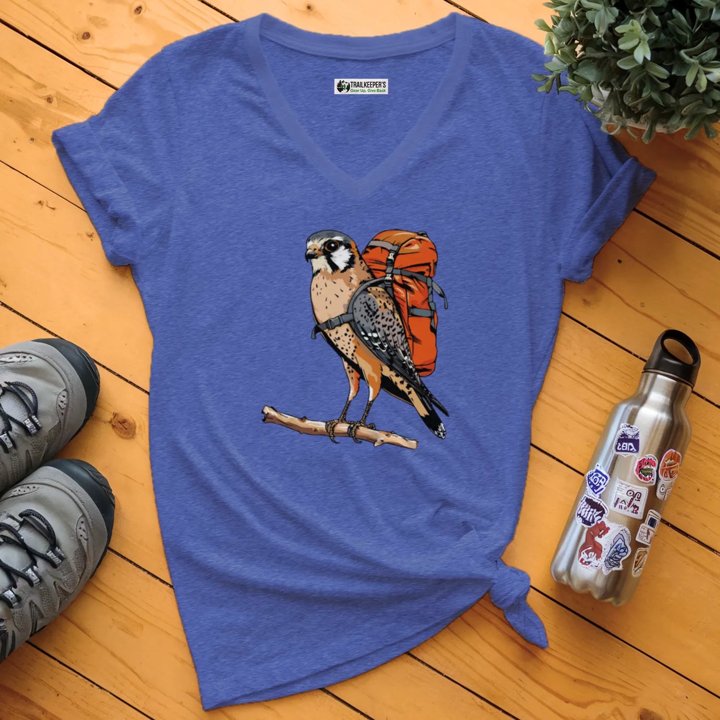 American Kestrel Backpacker V-Neck T-Shirt