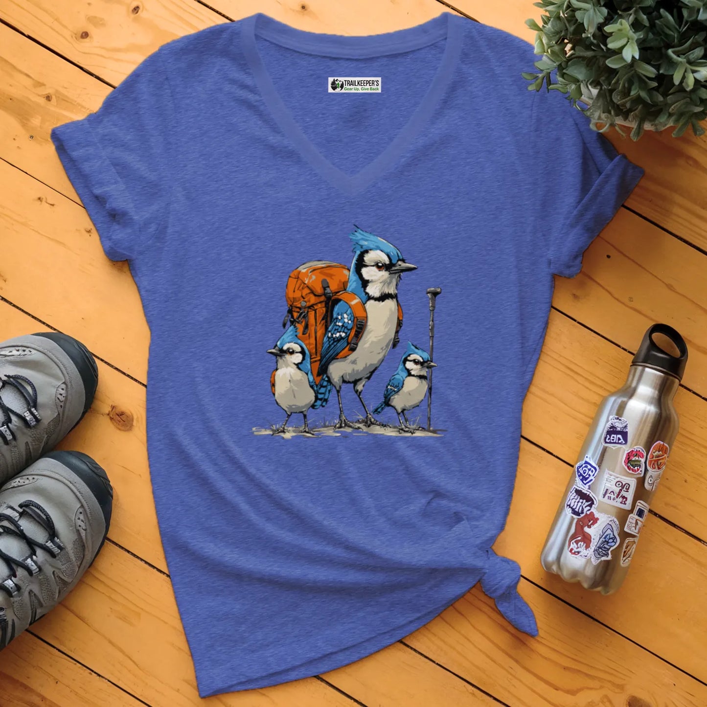 Blue Jay Backpacker Family V-Neck T-Shirt