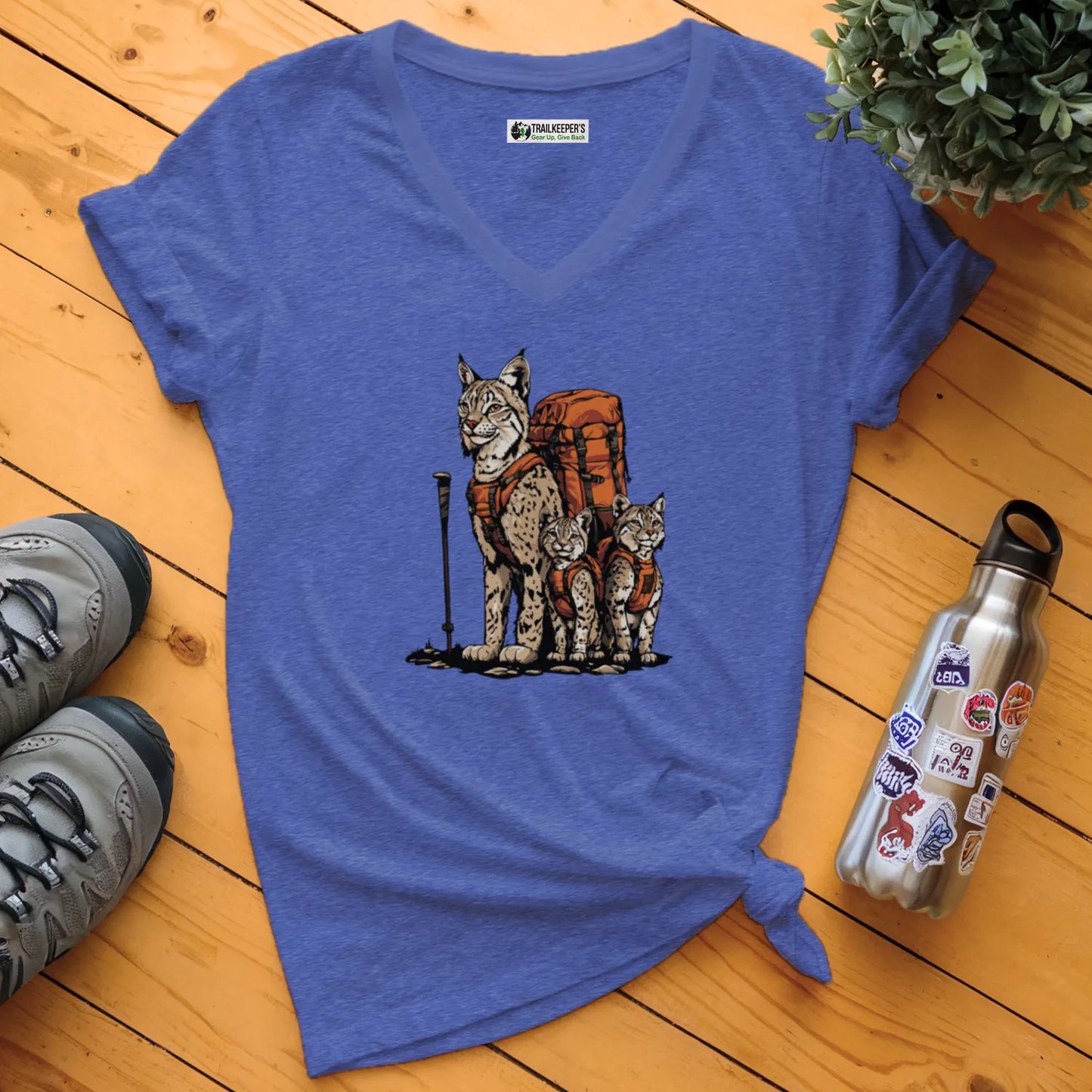 Bobcat Backpacker Family V-Neck T-Shirt
