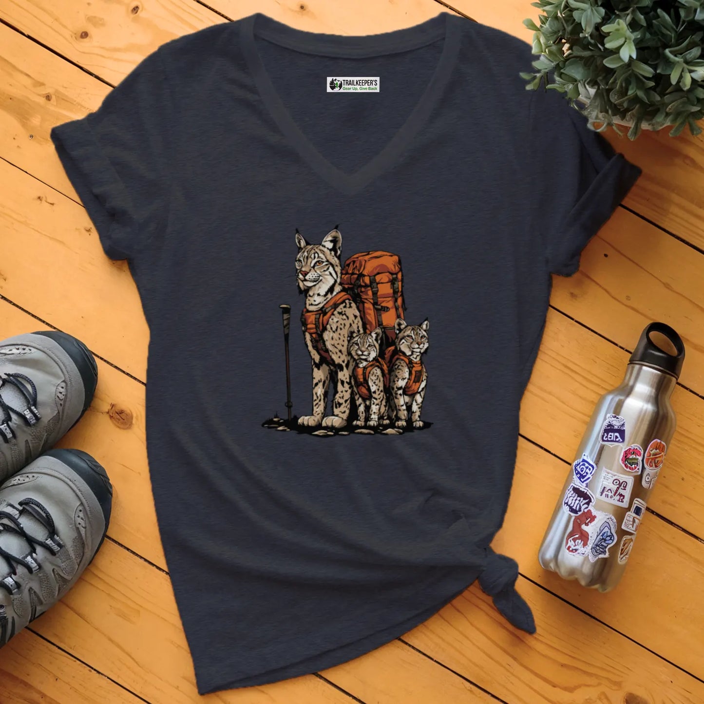 Bobcat Backpacker Family V-Neck T-Shirt