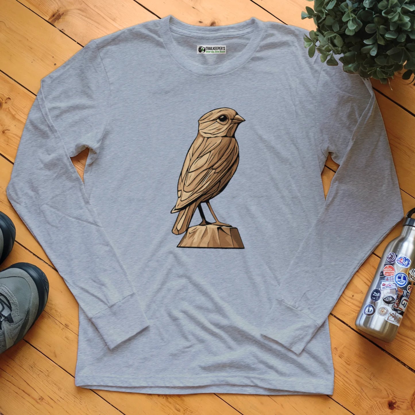 Carved Finch Statue Long Sleeve T-Shirt