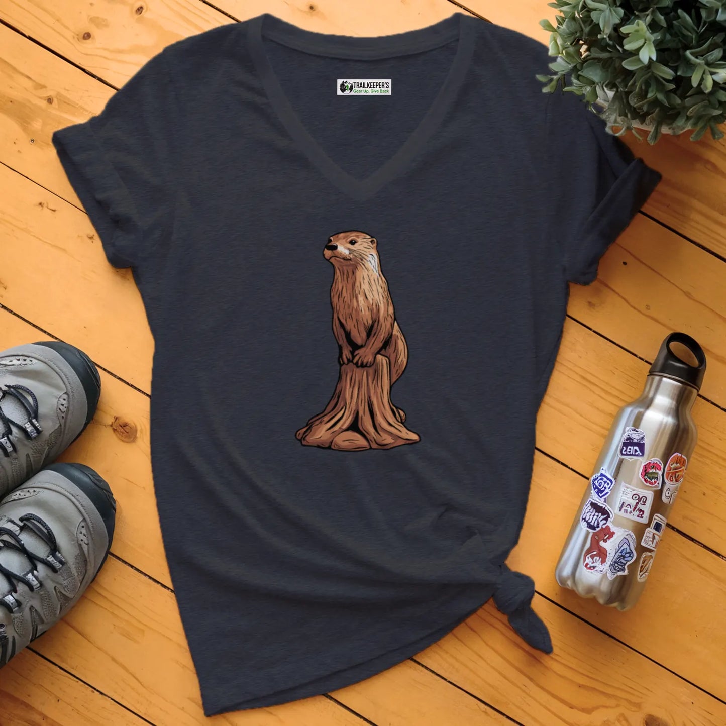 Carved Otter Statue V-Neck T-Shirt