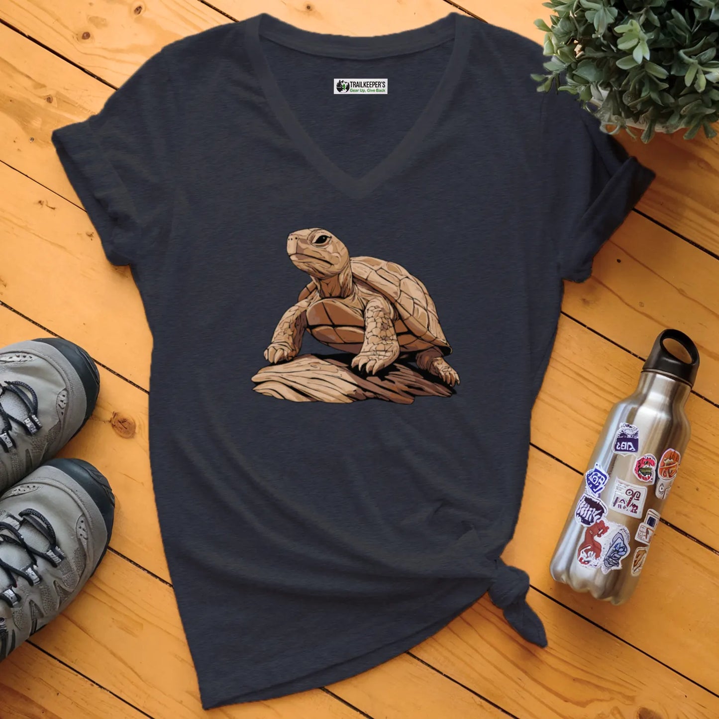 Carved Turtle Statue V-Neck T-Shirt