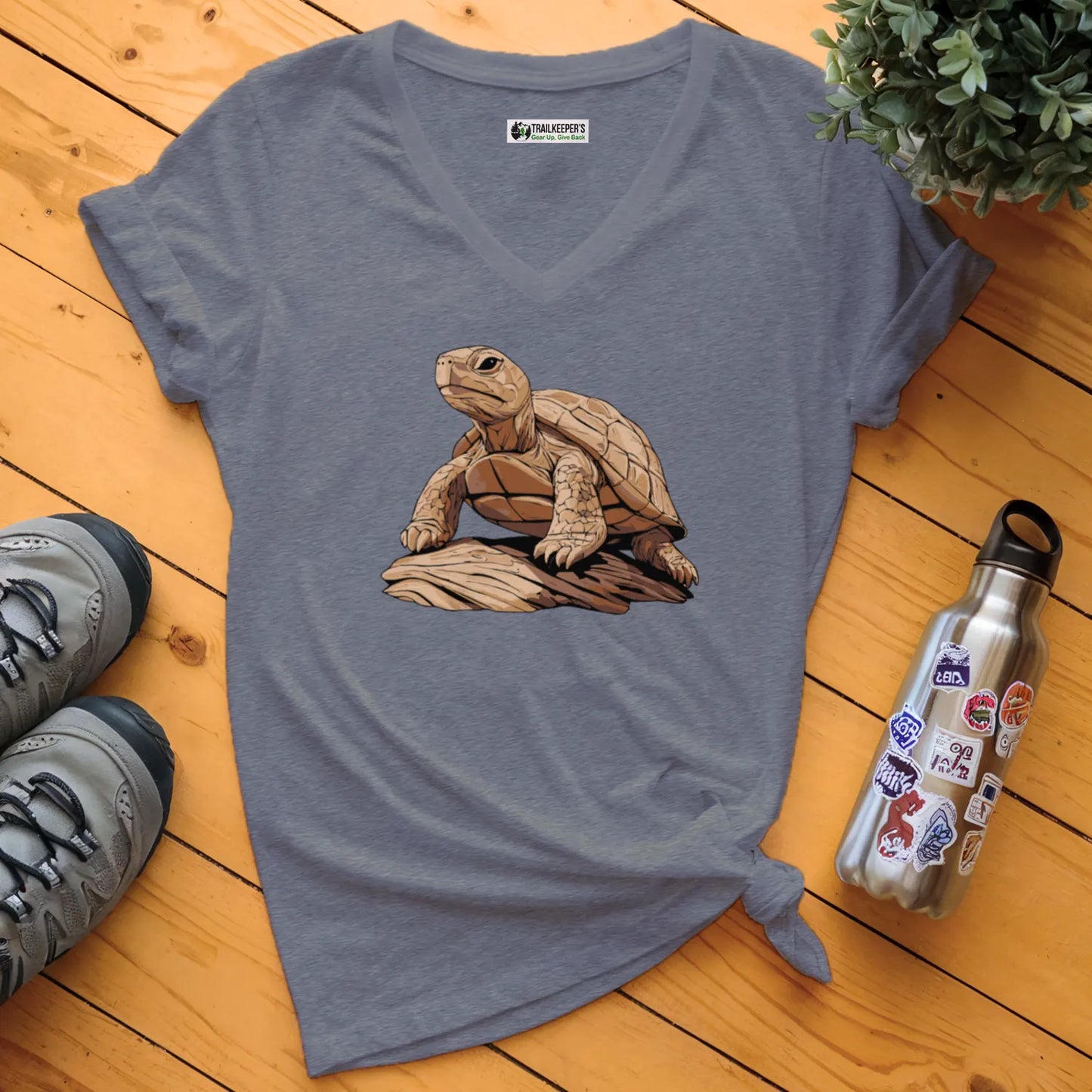 Carved Turtle Statue V-Neck T-Shirt