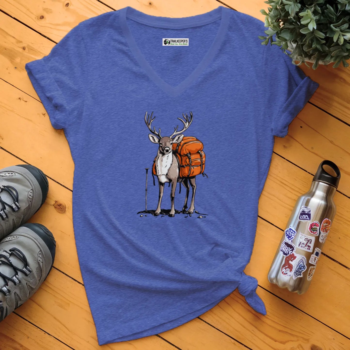 Deer Backpacker V-Neck T-Shirt