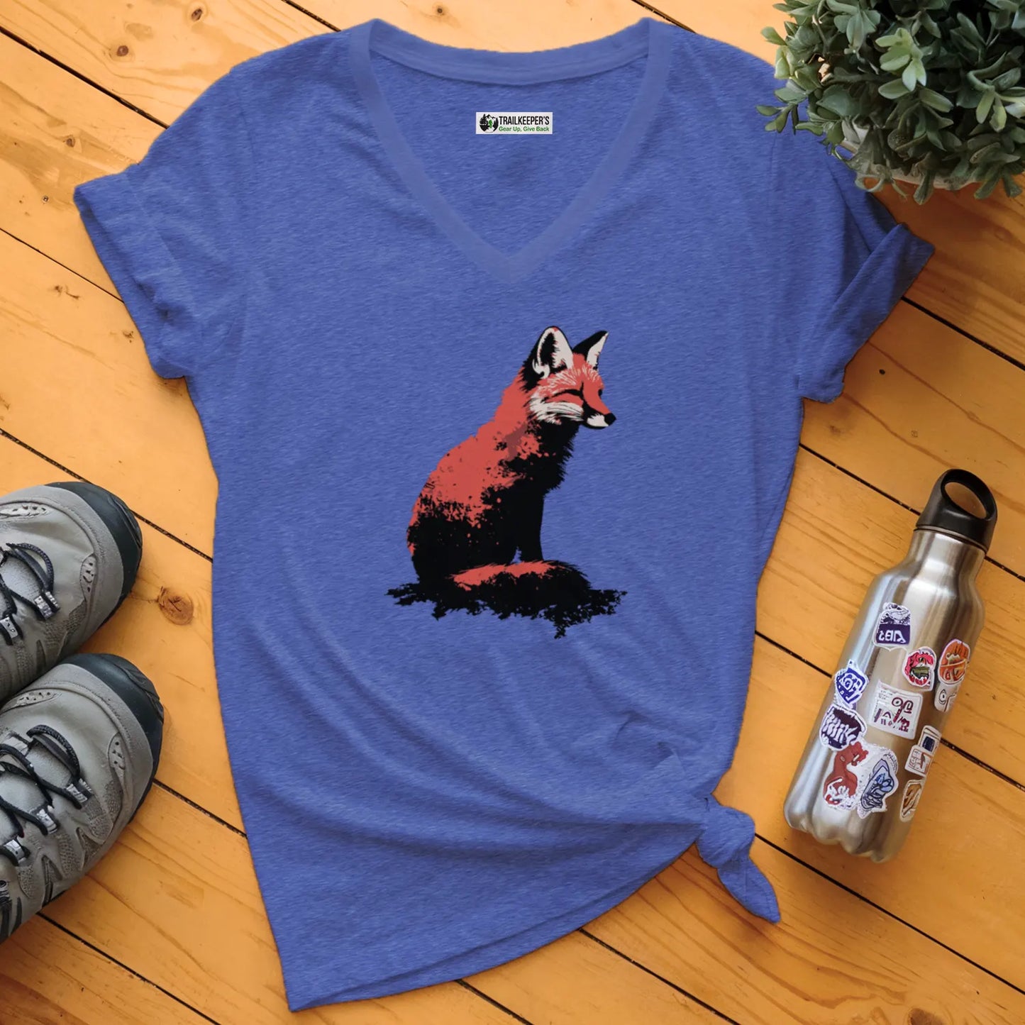 Distressed Fox V-Neck T-Shirt