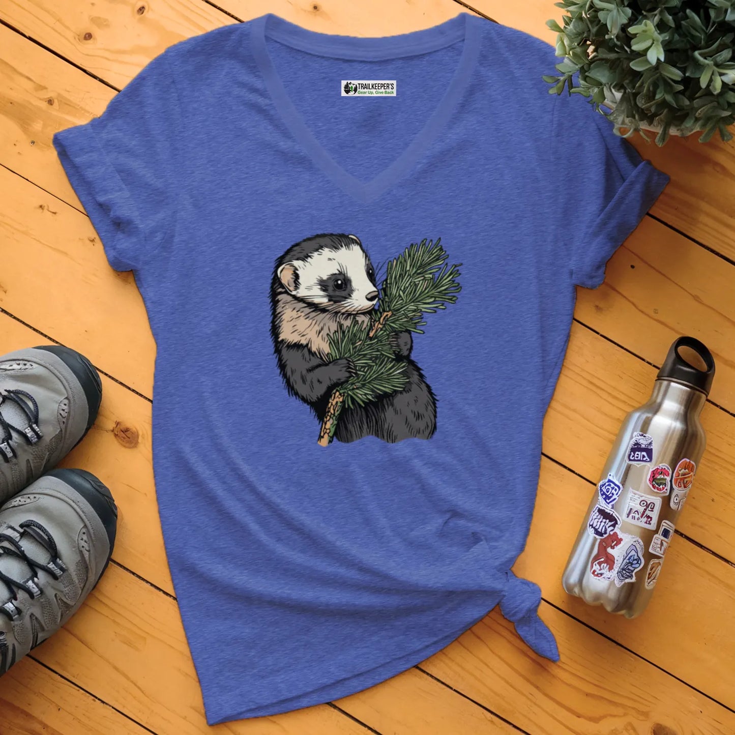 Ferret Tree Hugger V-Neck T-Shirt