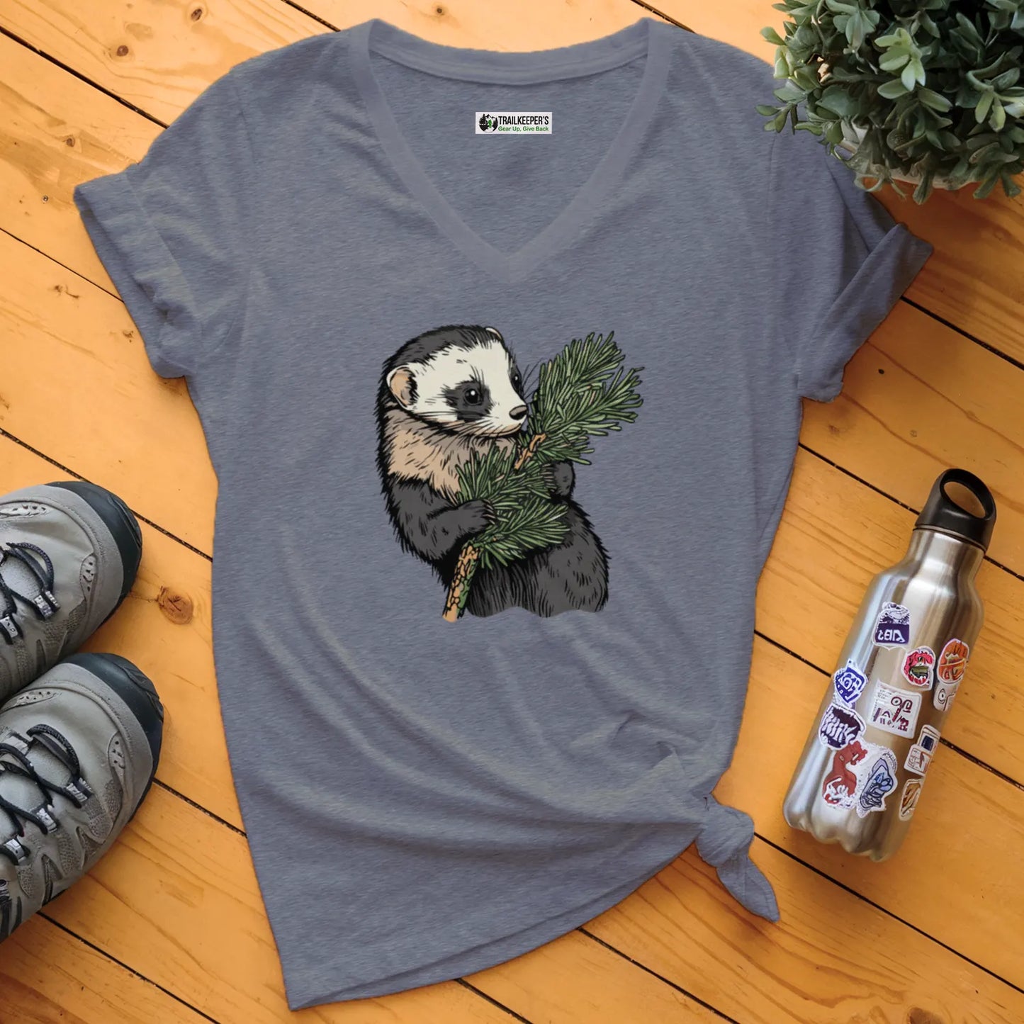 Ferret Tree Hugger V-Neck T-Shirt