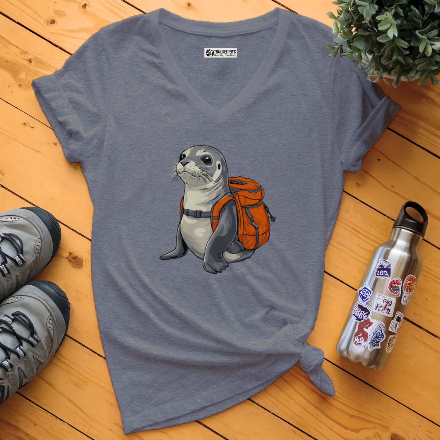 Grey Seal Backpacker V-Neck T-Shirt