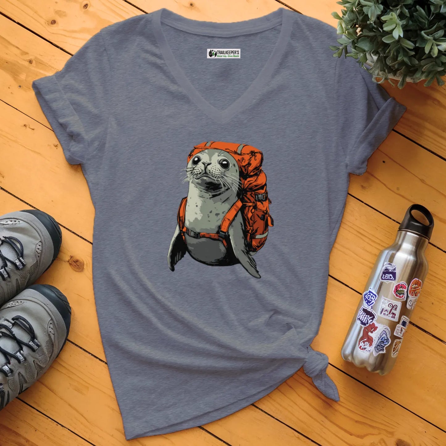 Grey Seal Backpacker V-Neck T-Shirt