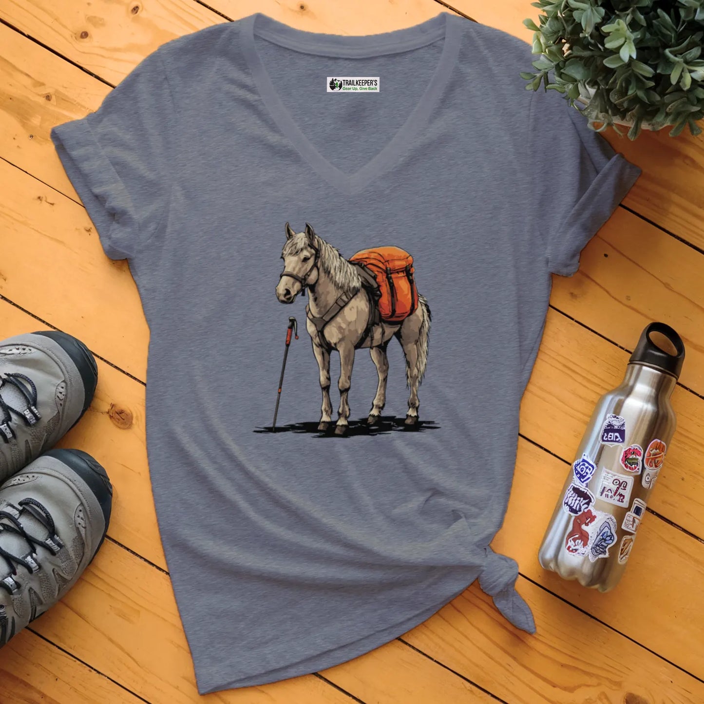 Horse Backpacker V-Neck T-Shirt