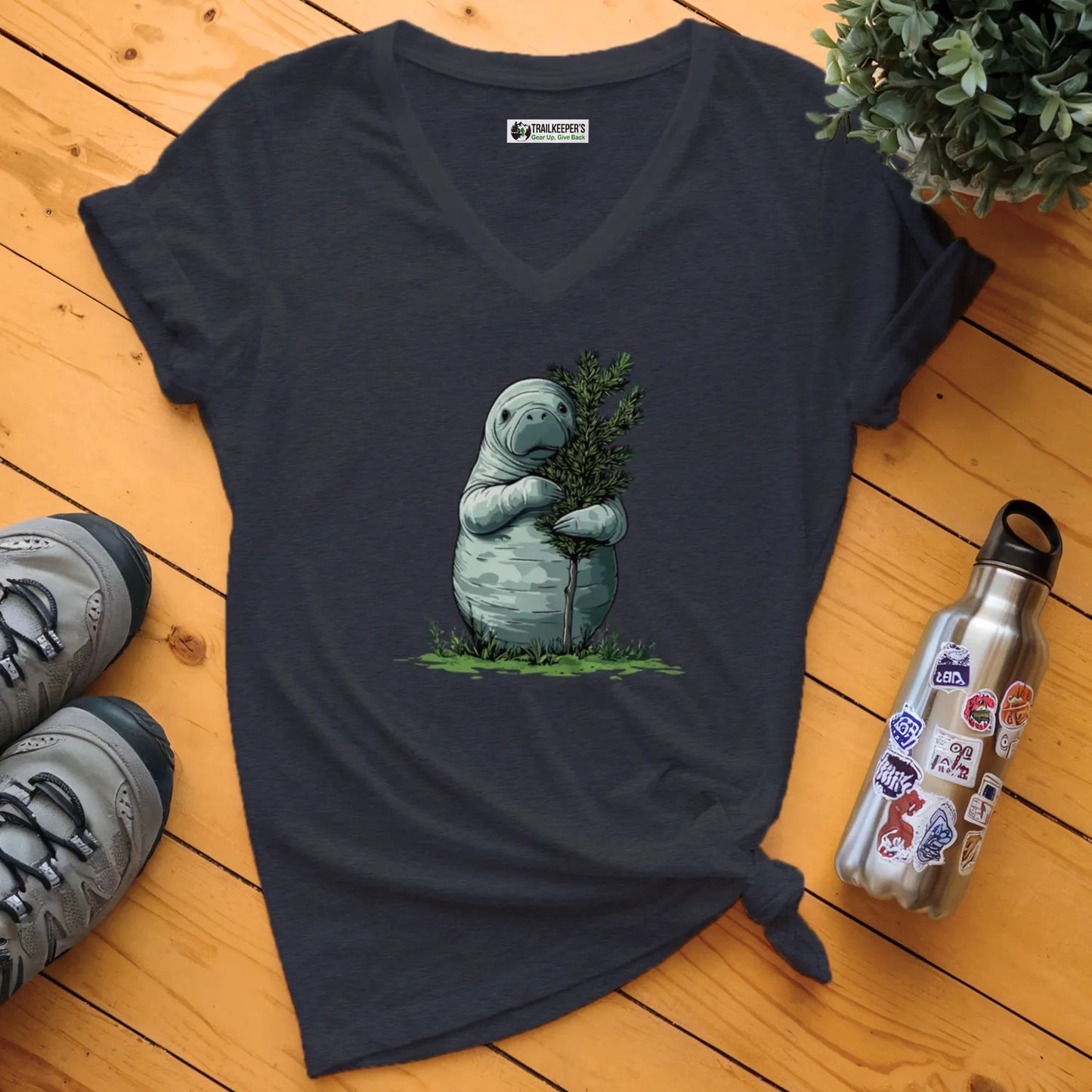 Manatee Tree Hugger V-Neck T-Shirt