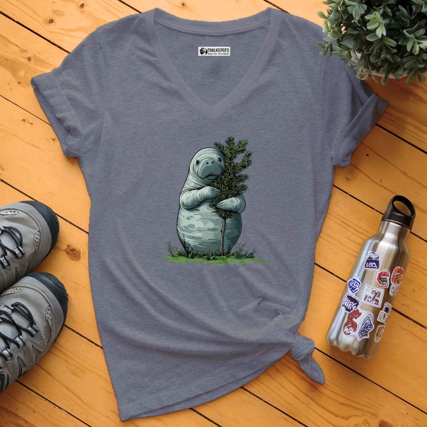 Manatee Tree Hugger V-Neck T-Shirt