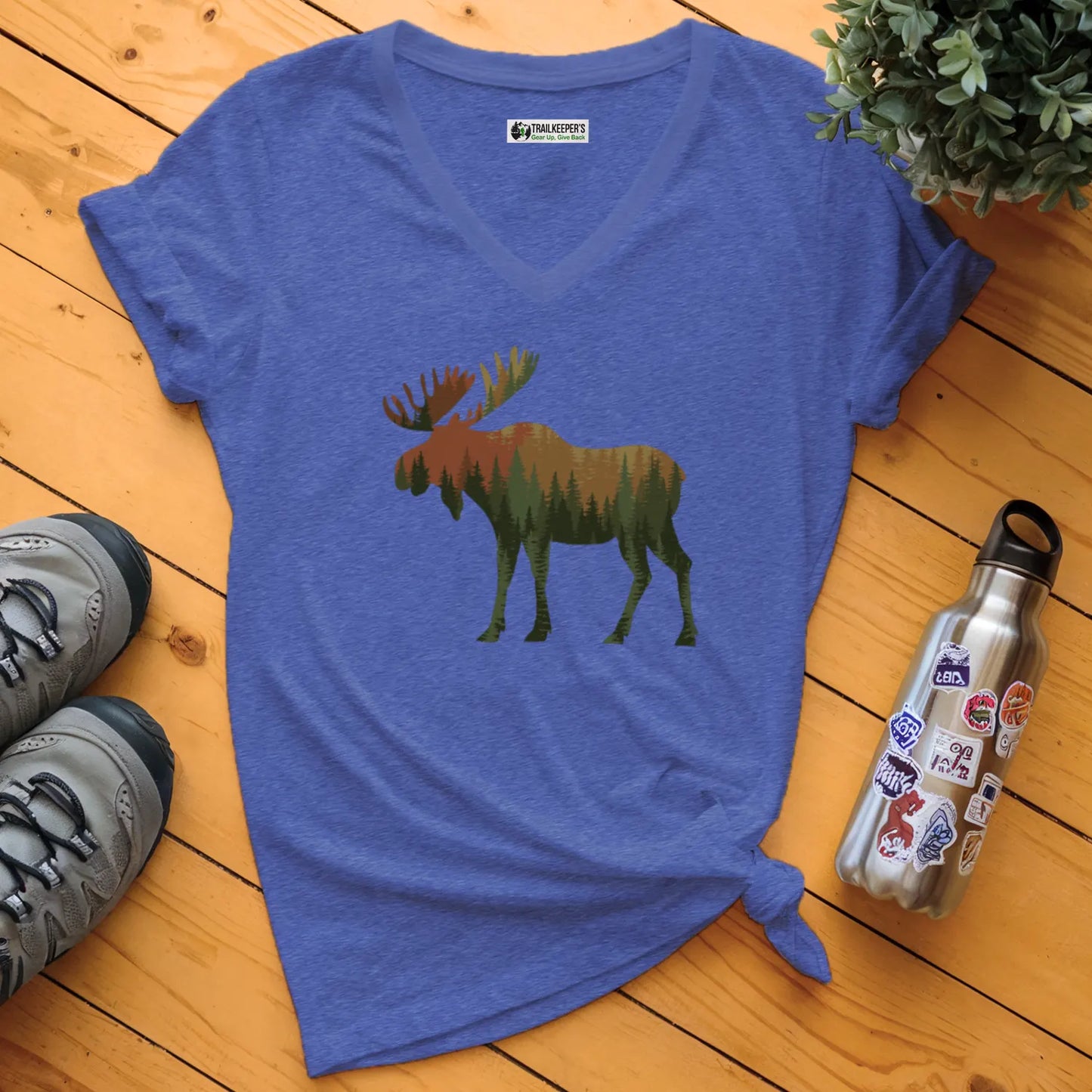 Moose Forest Scene V-Neck T-Shirt