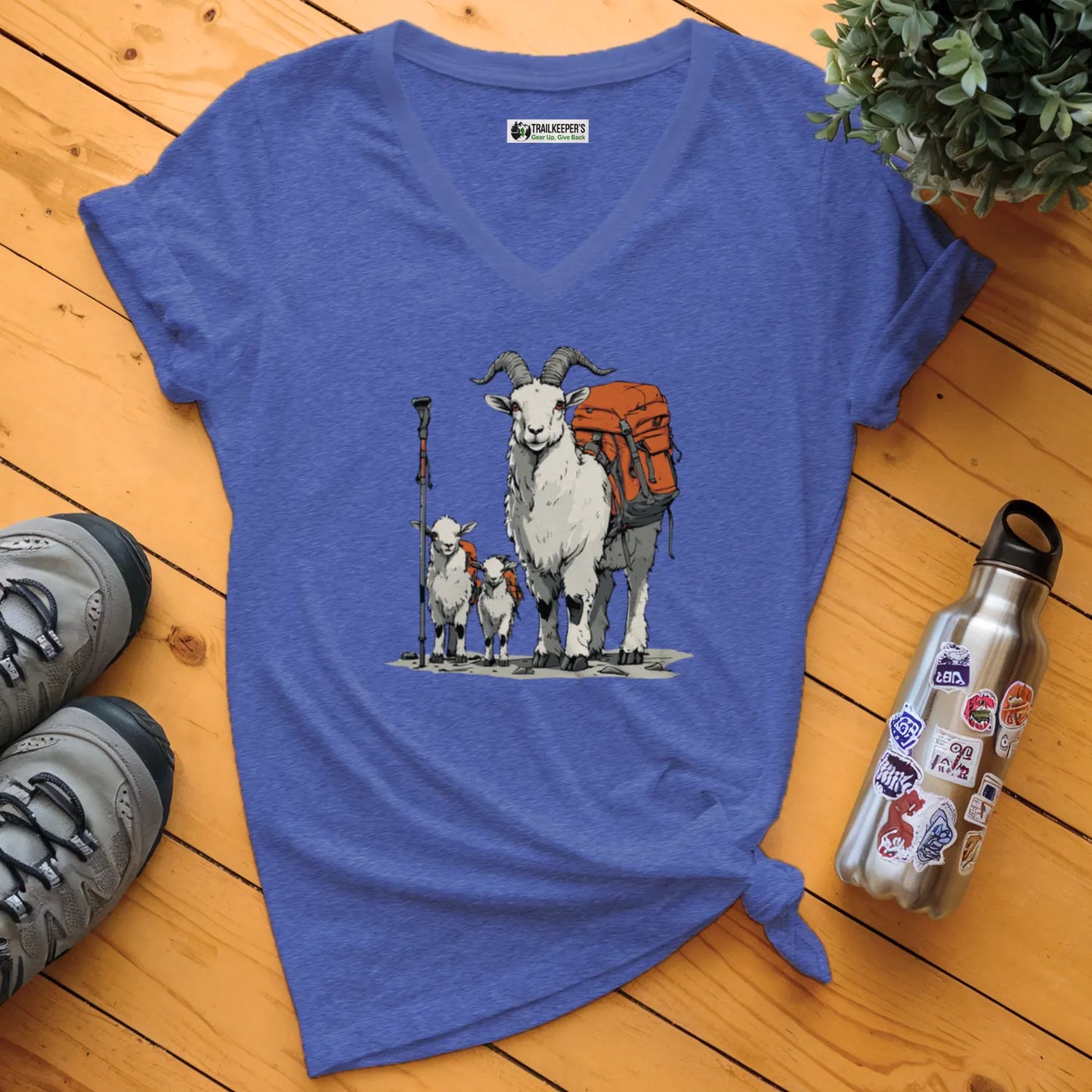 Mountain Goat Backpacker Family V-Neck T-Shirt