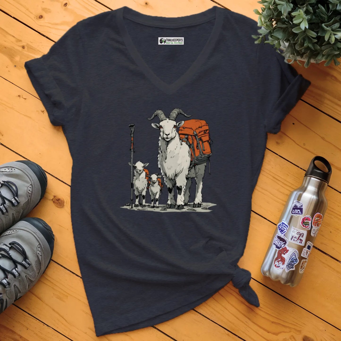 Mountain Goat Backpacker Family V-Neck T-Shirt