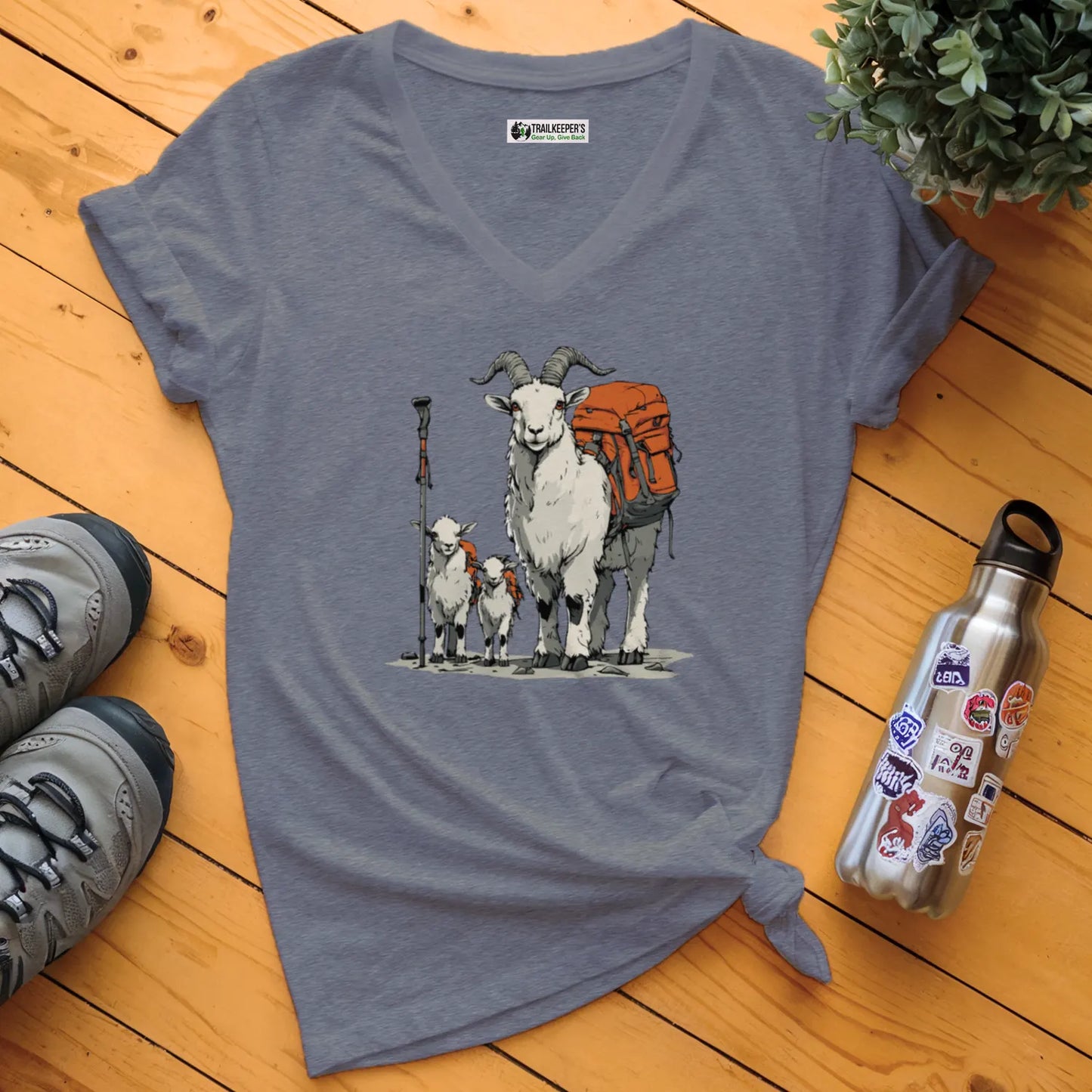 Mountain Goat Backpacker Family V-Neck T-Shirt