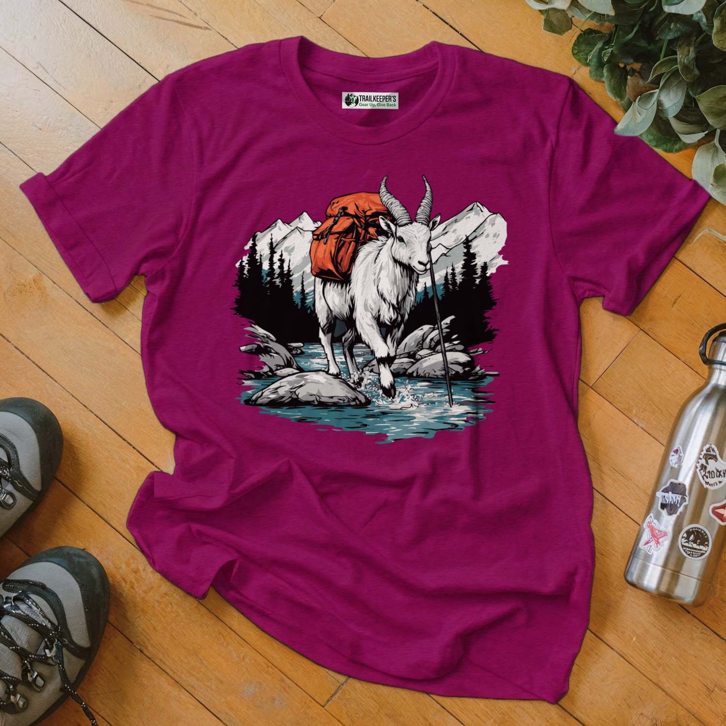 Mountain Goat Backpacker On River T-Shirt