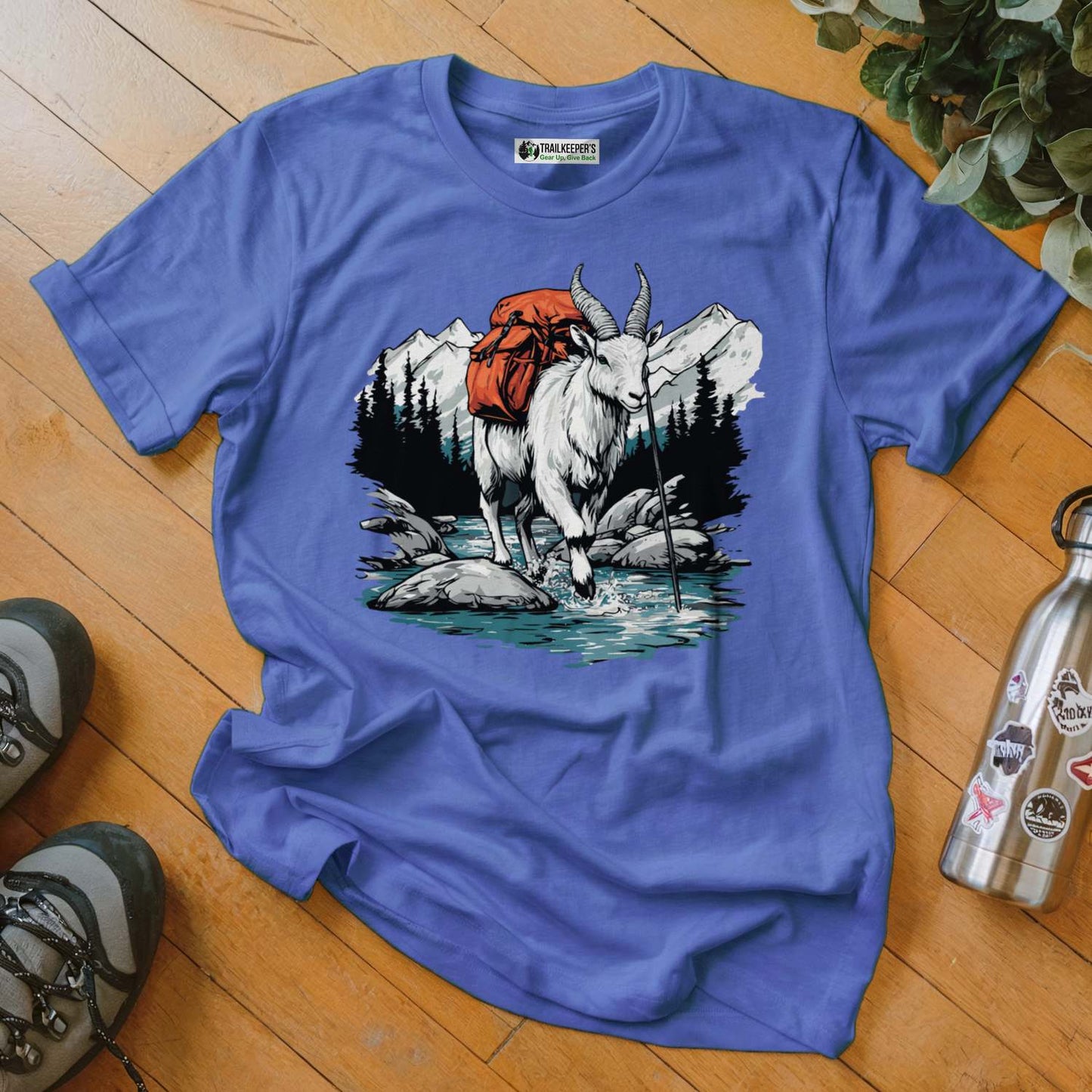 Mountain Goat Backpacker On River T-Shirt