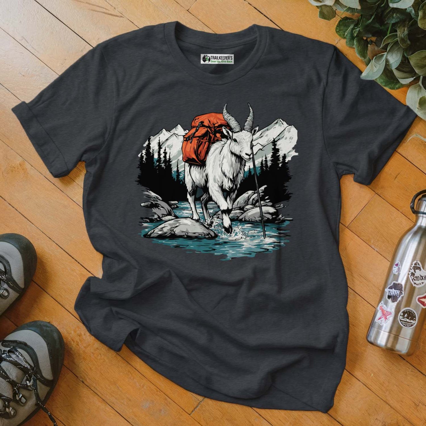Mountain Goat Backpacker On River T-Shirt