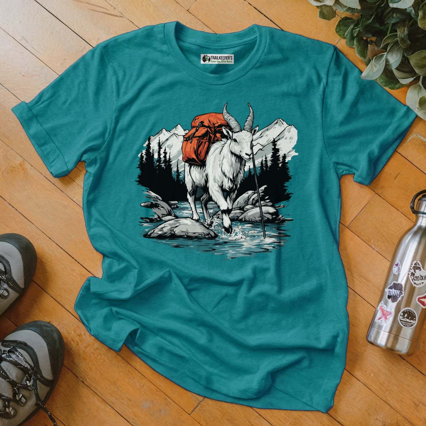Mountain Goat Backpacker On River T-Shirt