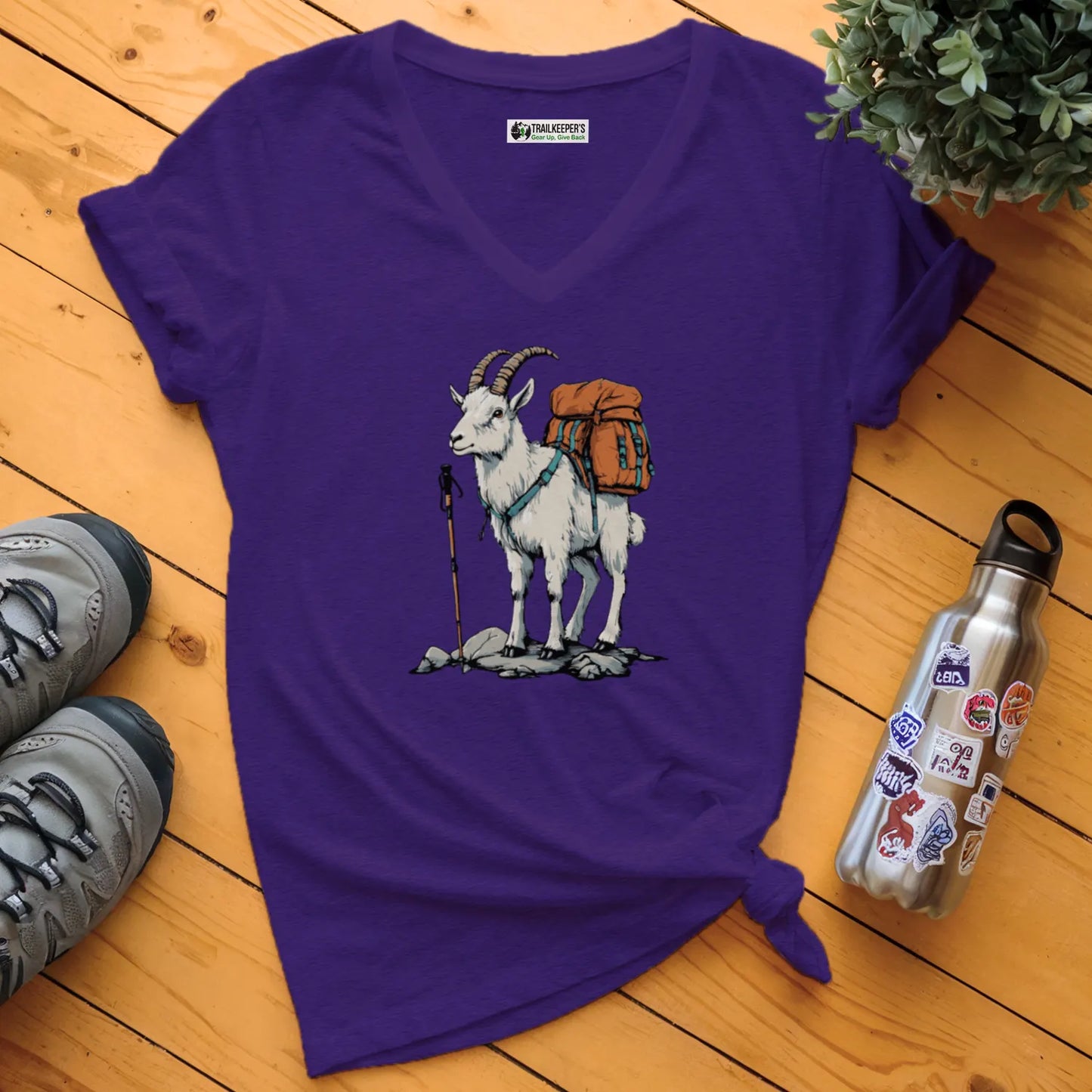 Mountain Goat Backpacker V-Neck T-Shirt