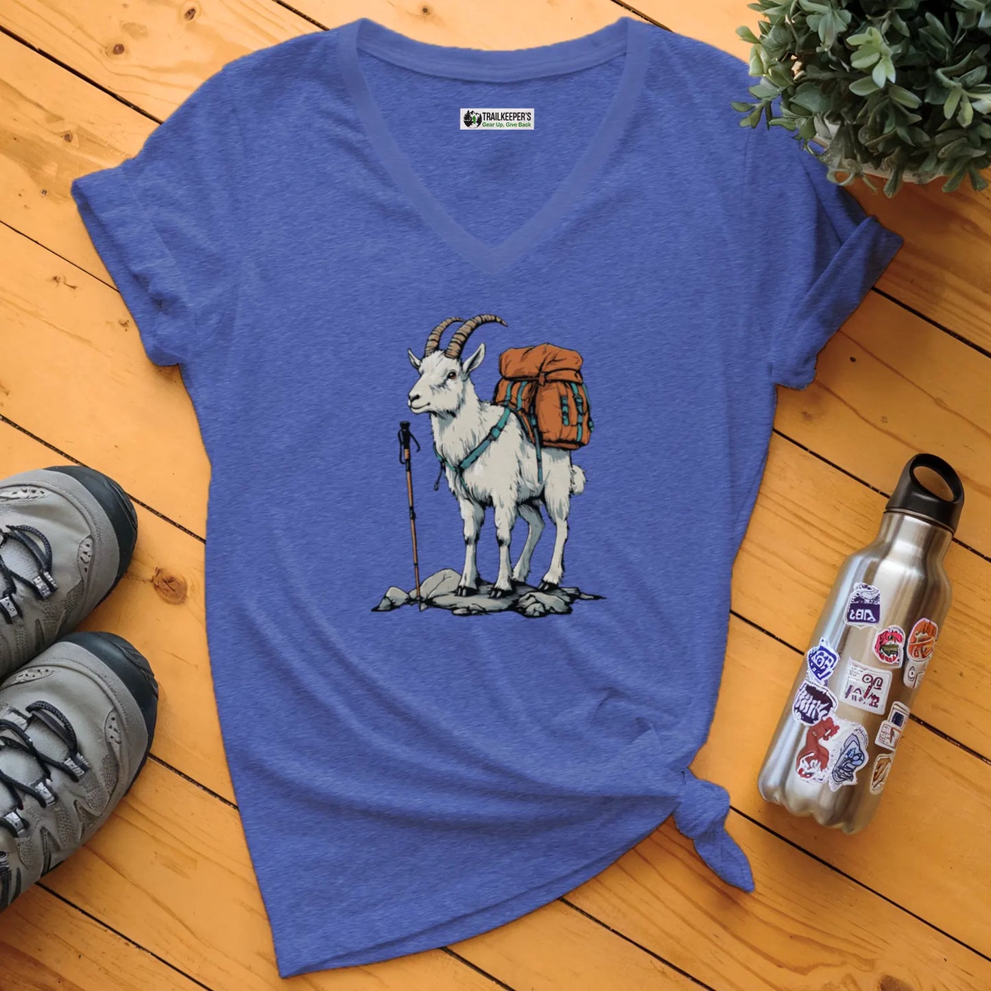 Mountain Goat Backpacker V-Neck T-Shirt