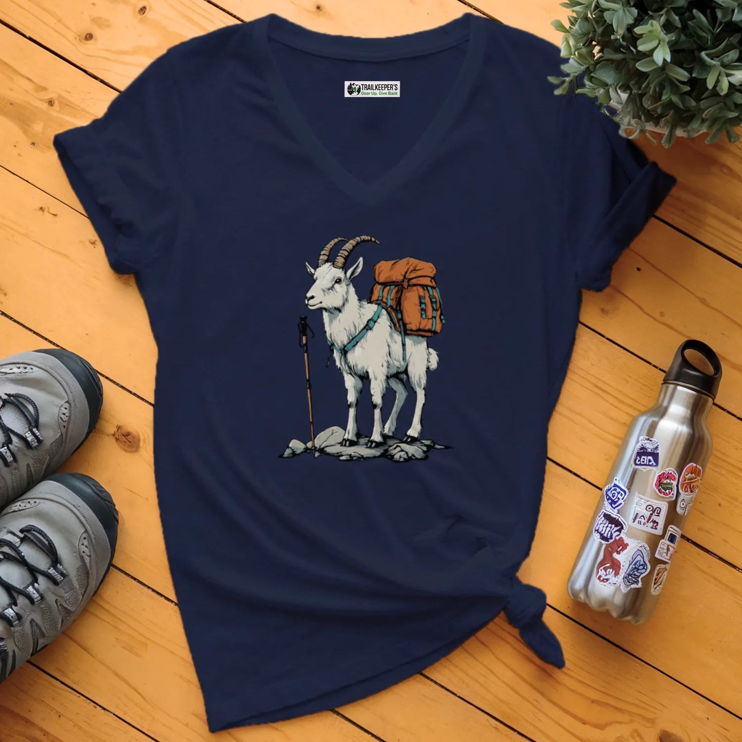 Mountain Goat Backpacker V-Neck T-Shirt