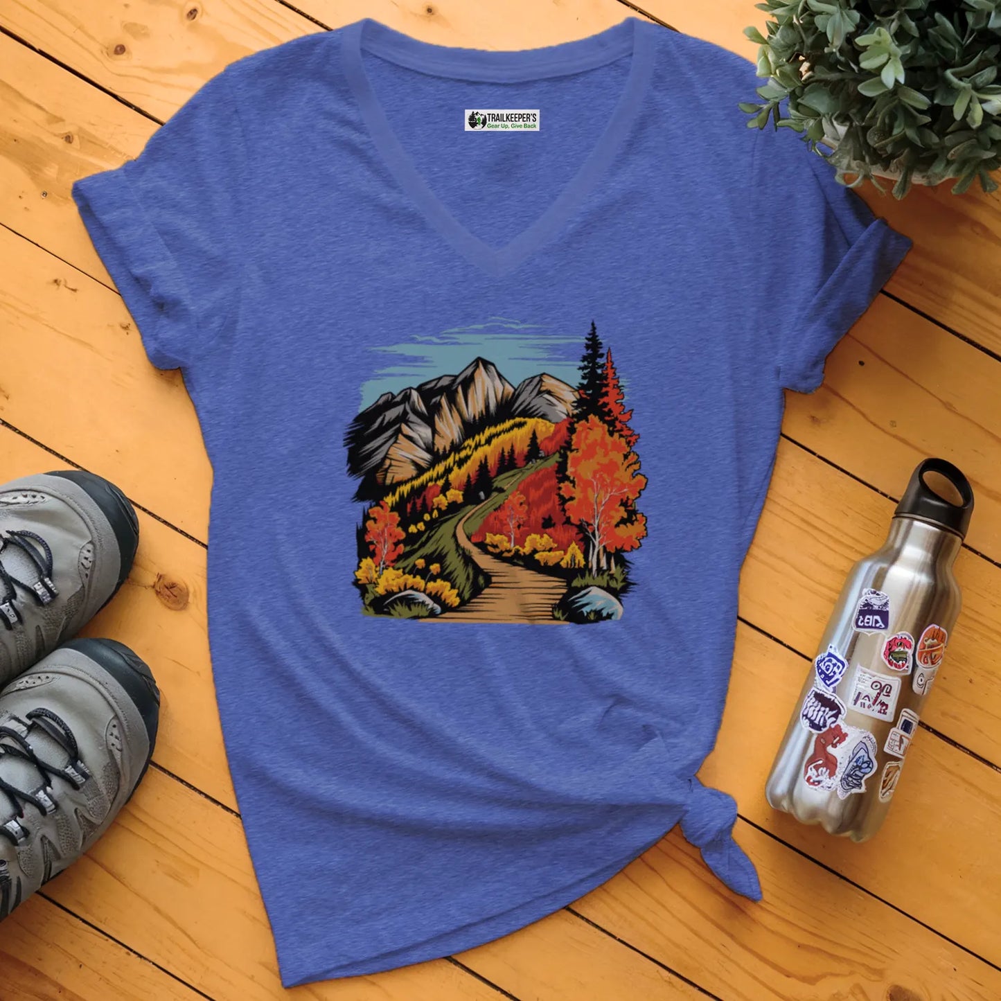 Mountain Hiking Trail V-Neck T-Shirt