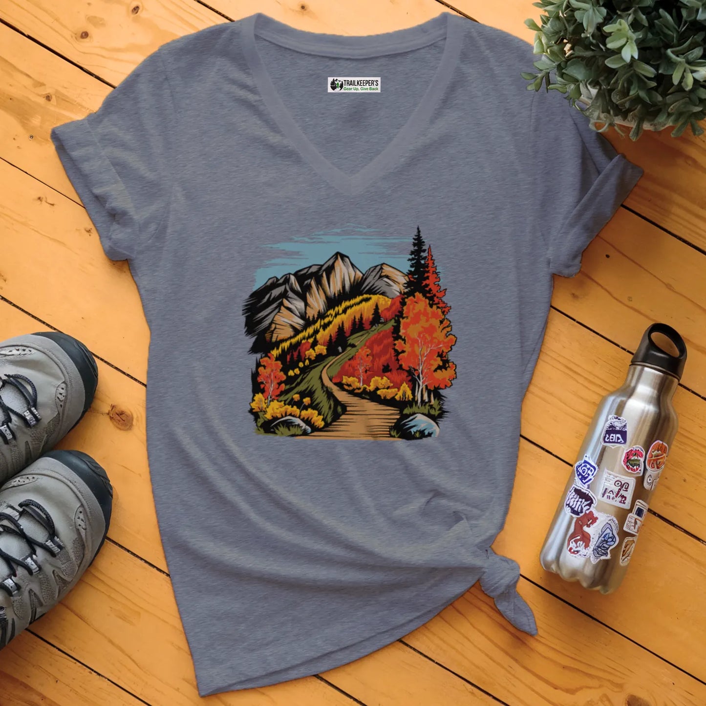 Mountain Hiking Trail V-Neck T-Shirt