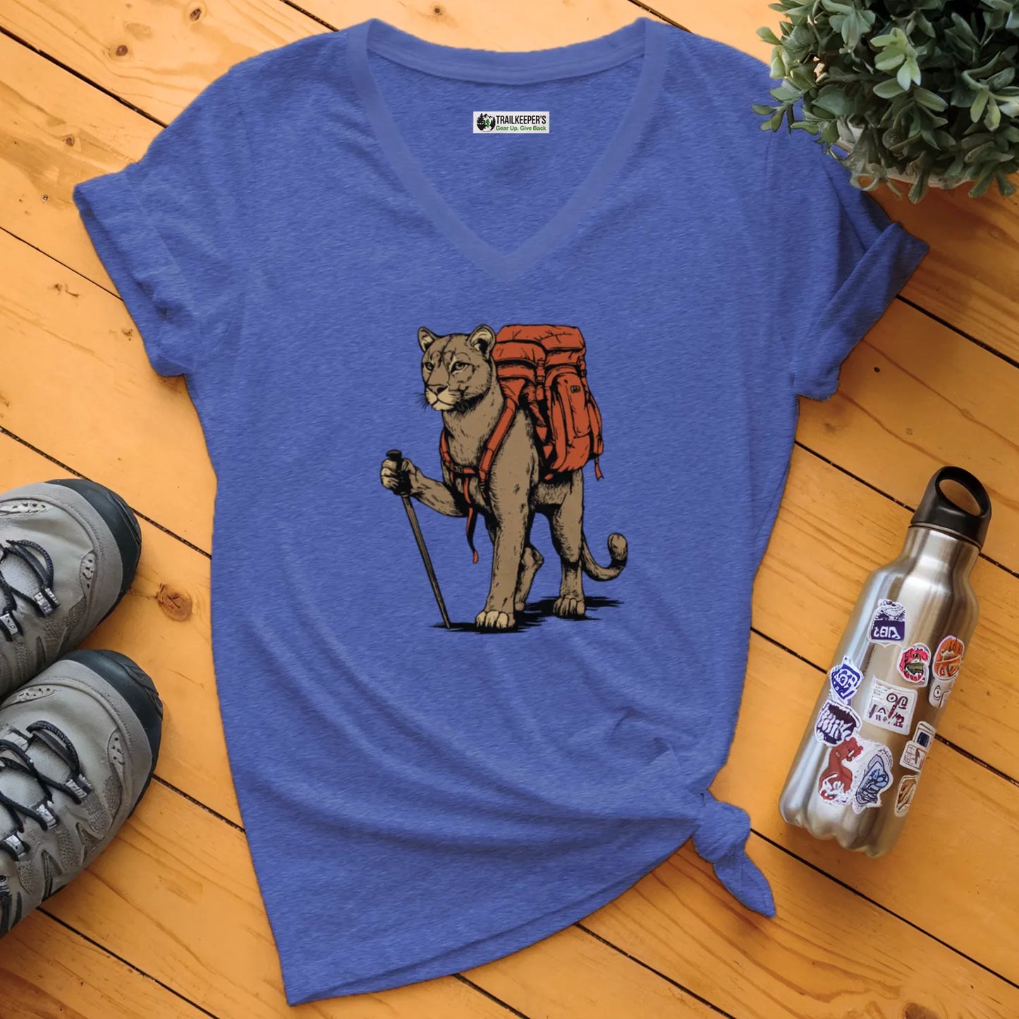 Mountain Lion Backpacker V-Neck T-Shirt