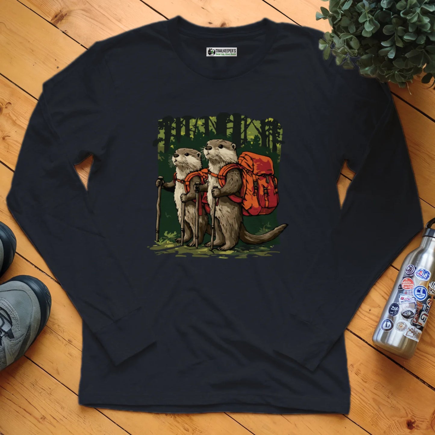 Otter Backpacker Buddies In The Forest Long Sleeve T-Shirt