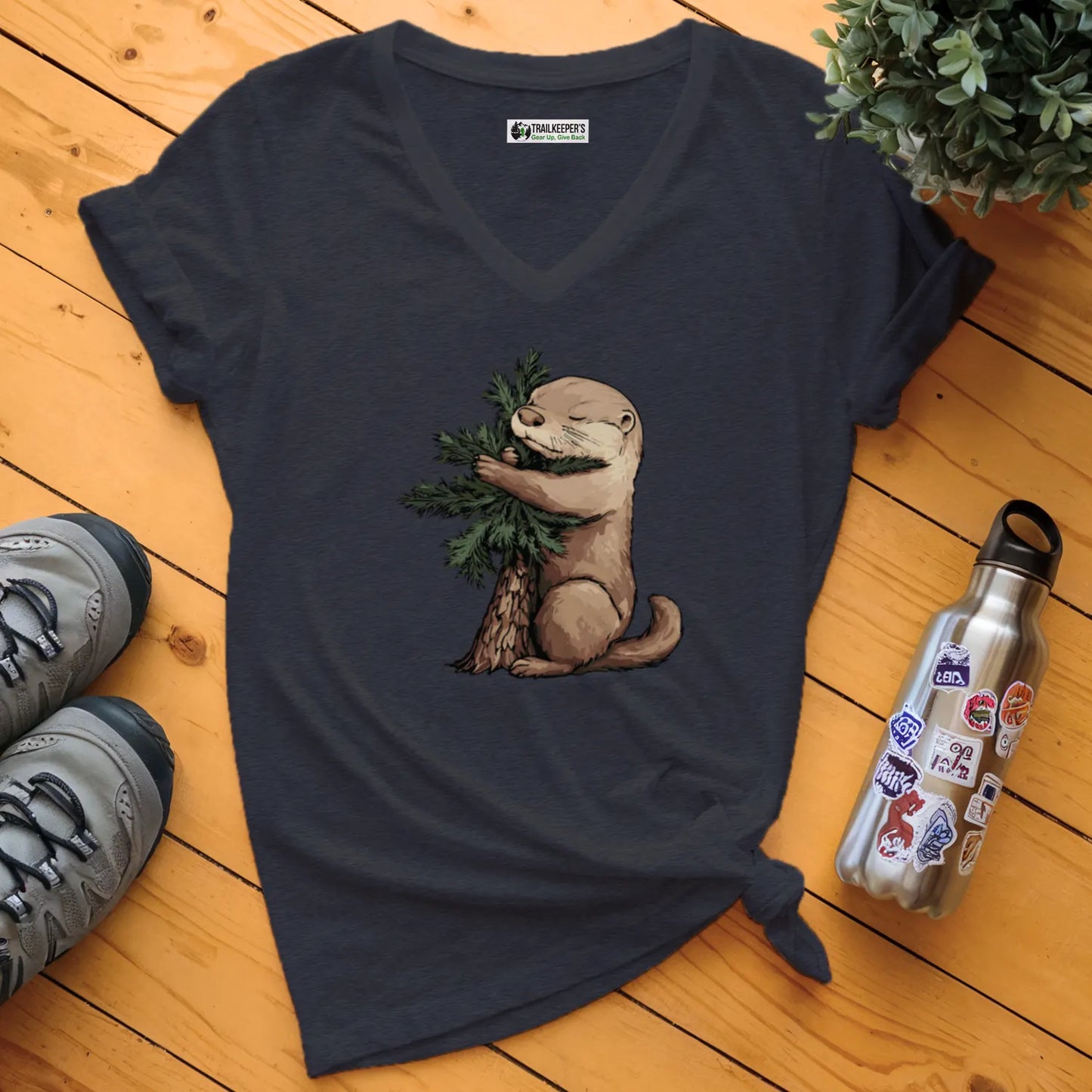 Otter Tree Hugger V-Neck T-Shirt