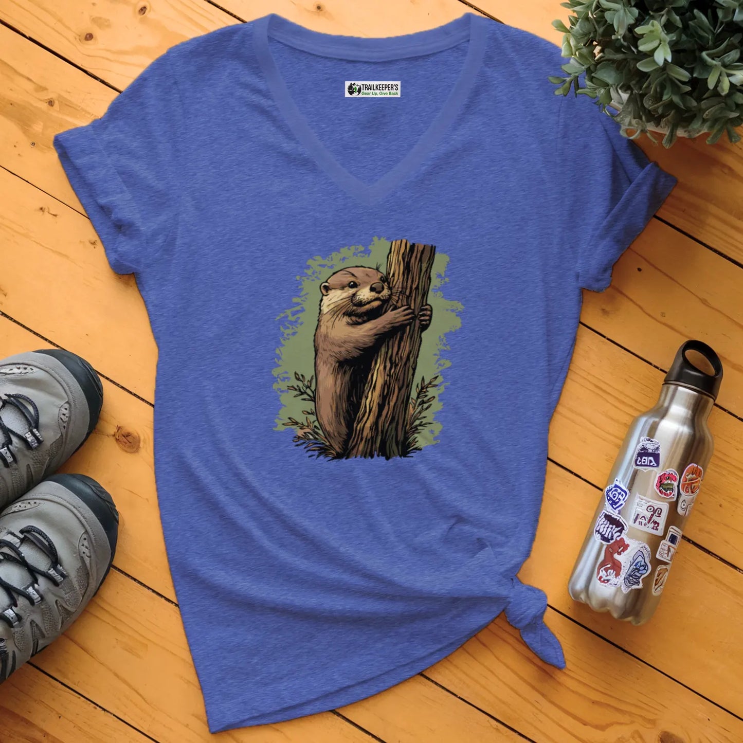 Otter Tree Hugger V-Neck T-Shirt