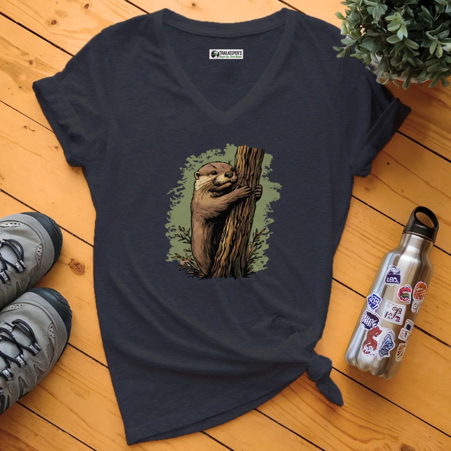 Otter Tree Hugger V-Neck T-Shirt