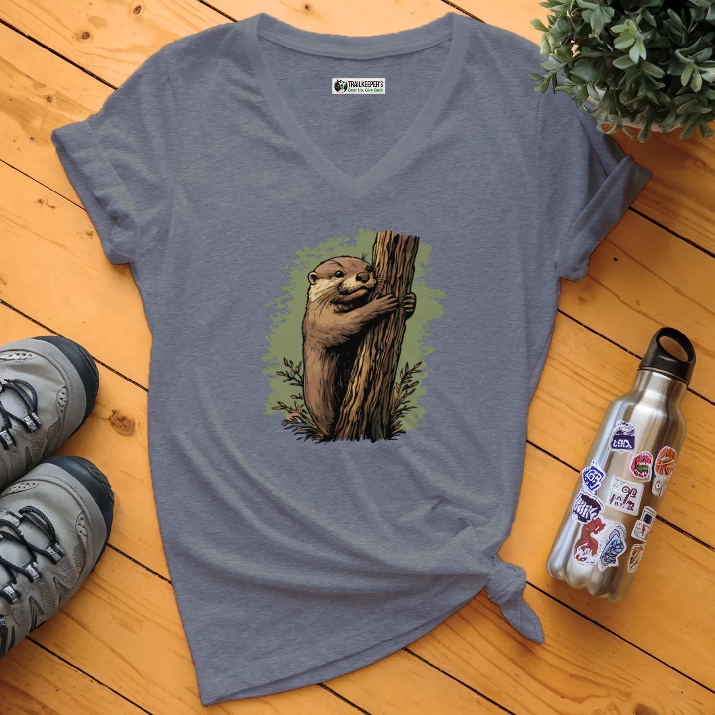 Otter Tree Hugger V-Neck T-Shirt