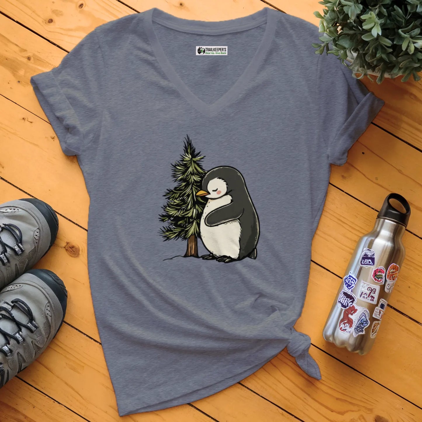 Penguin Tree Hugger V-Neck T-Shirt