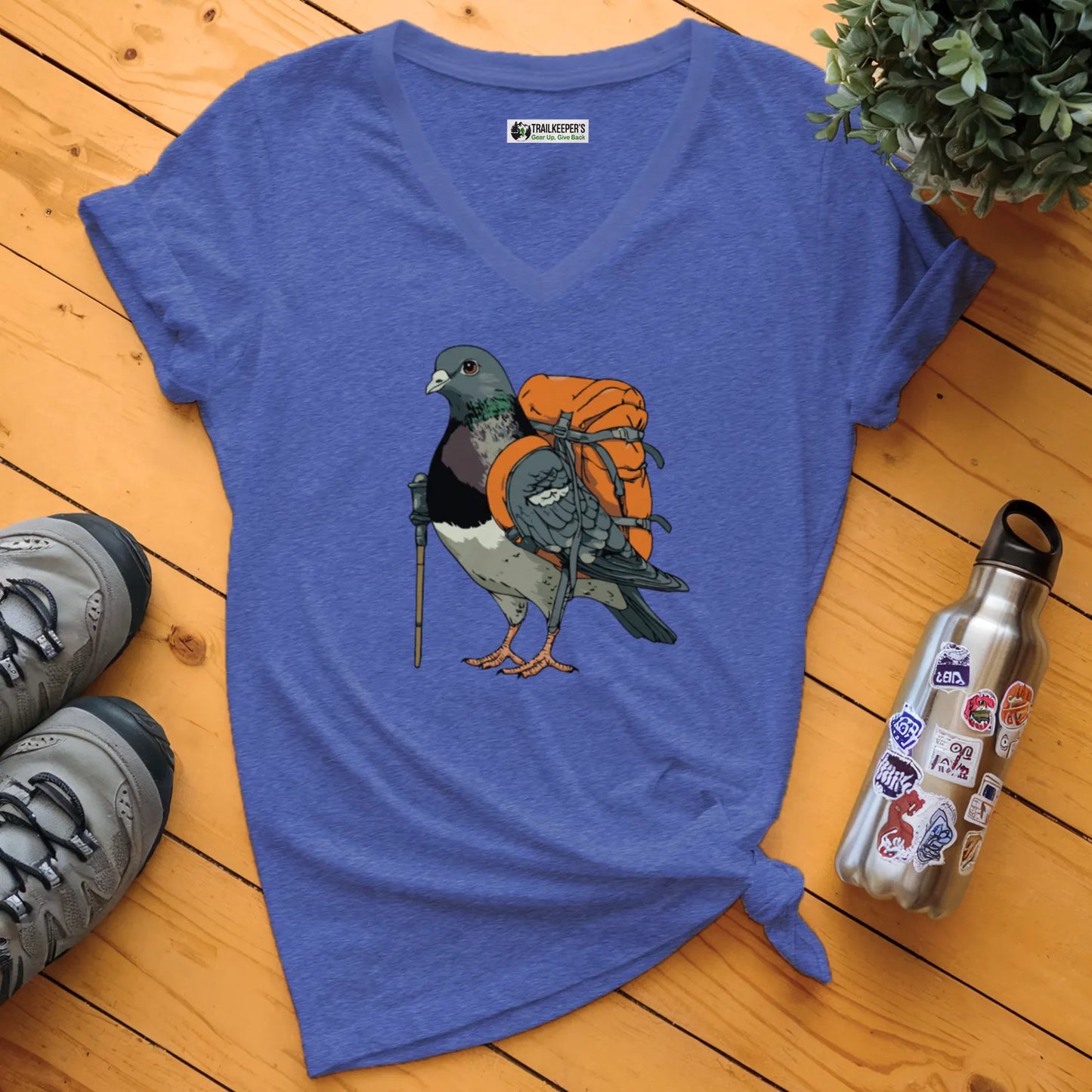 Pigeon Backpacker V-Neck T-Shirt