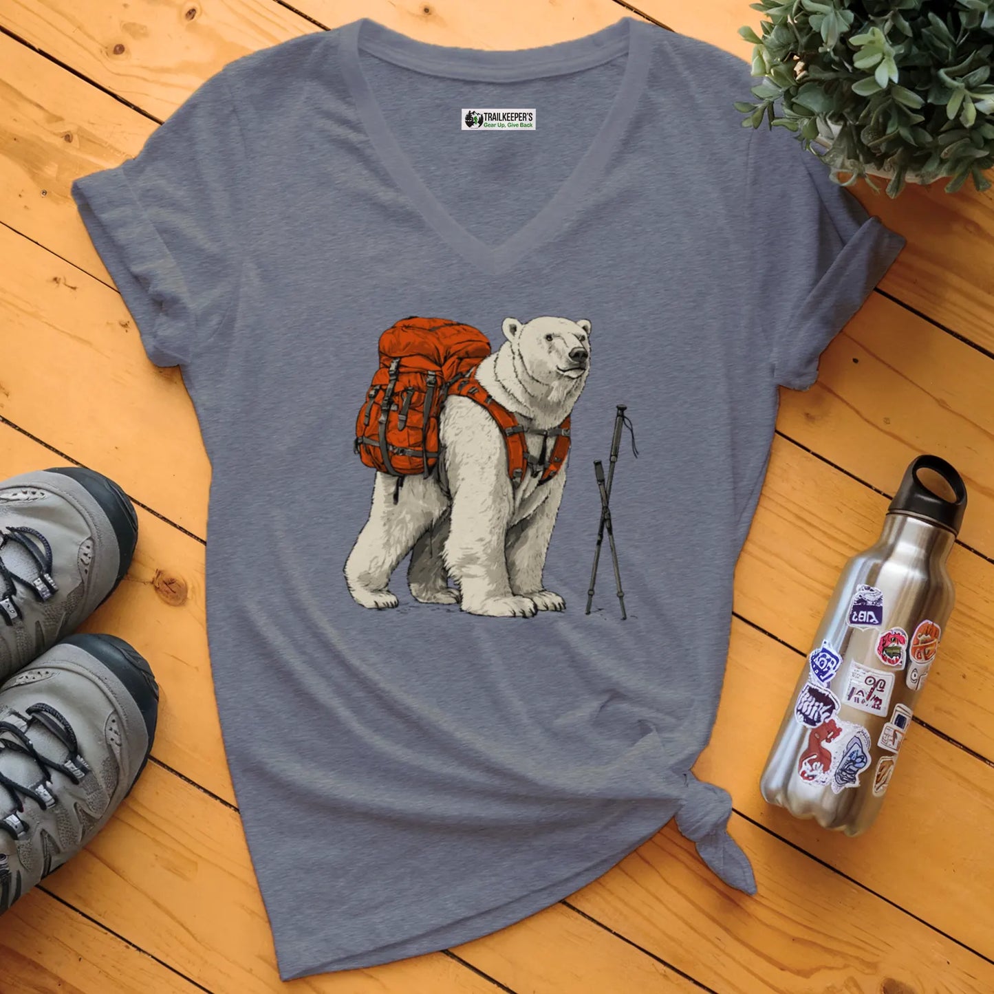Polar Bear Backpacker V-Neck T-Shirt