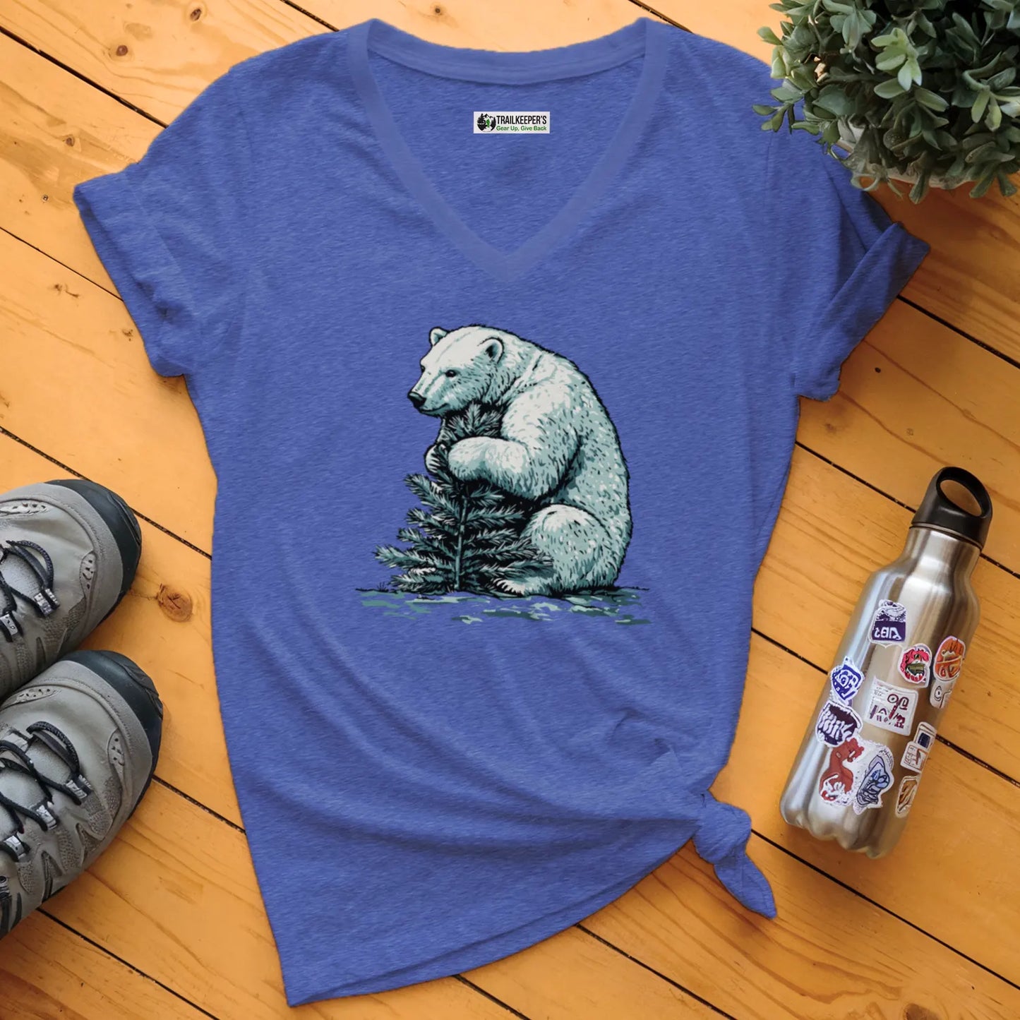 Polar Bear Tree Hugger V-Neck T-Shirt