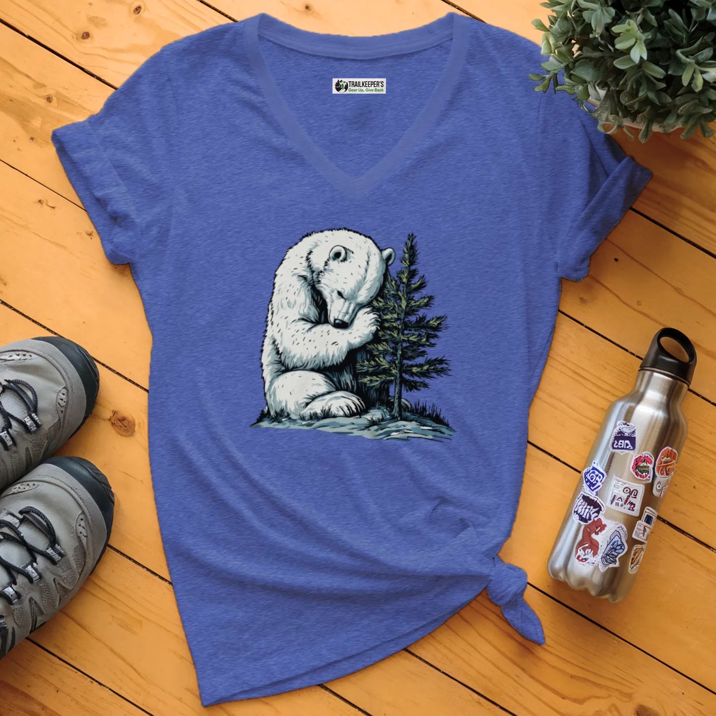 Polar Bear Tree Hugger V-Neck T-Shirt