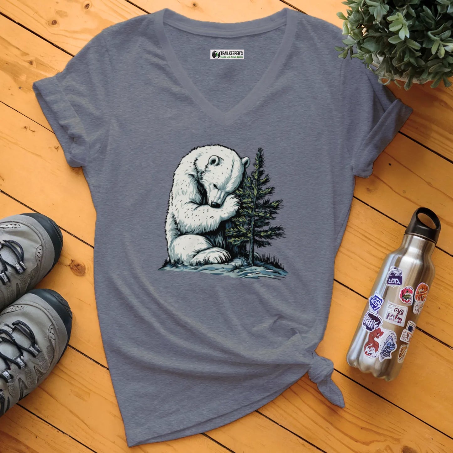 Polar Bear Tree Hugger V-Neck T-Shirt