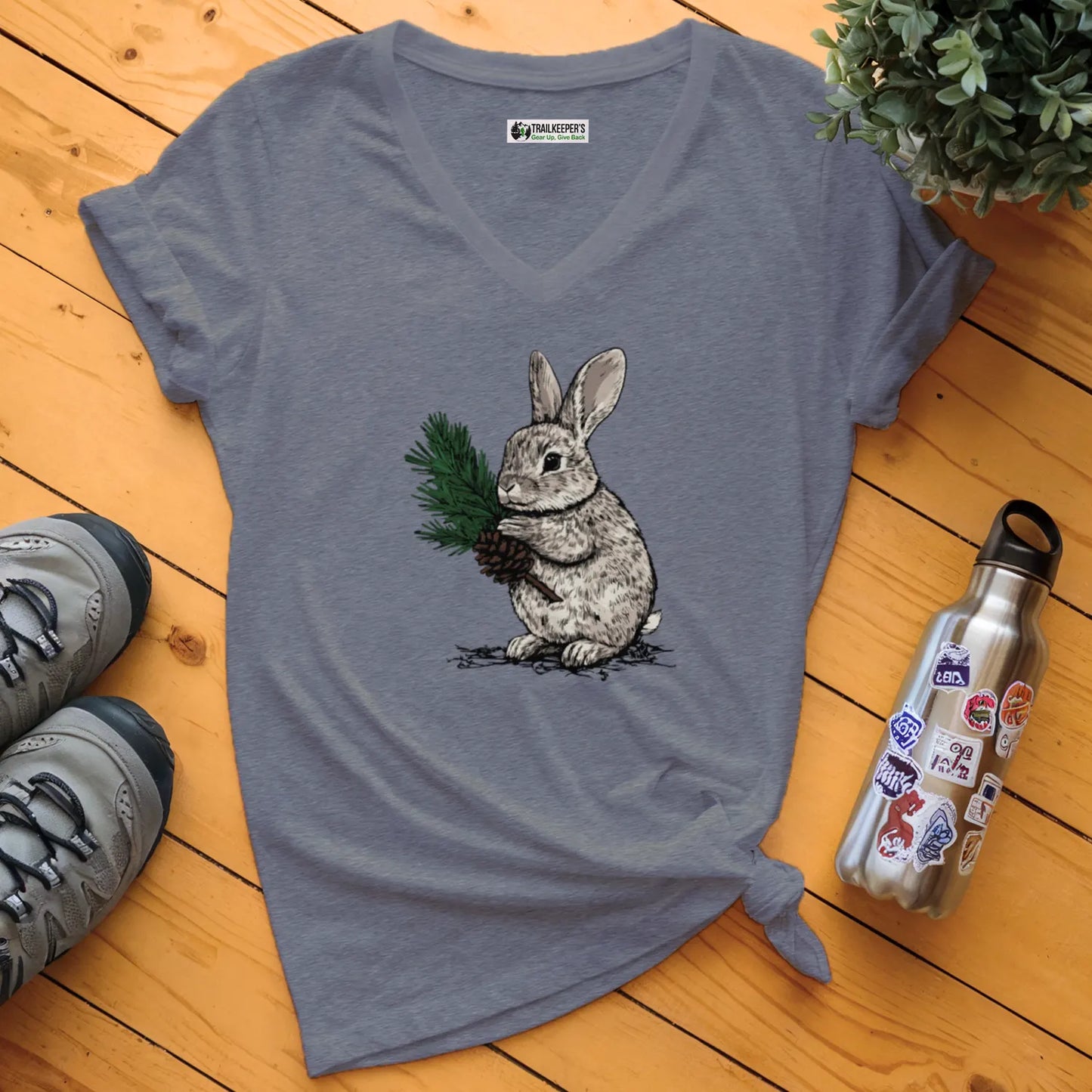 Rabbit Tree Hugger V-Neck T-Shirt