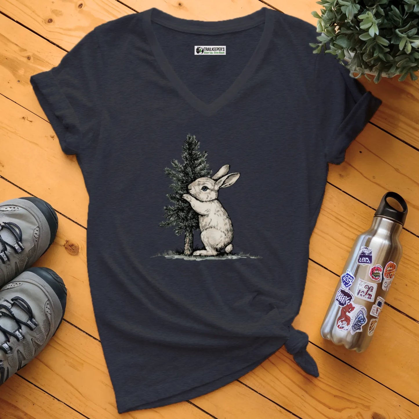 Rabbit Tree Hugger V-Neck T-Shirt