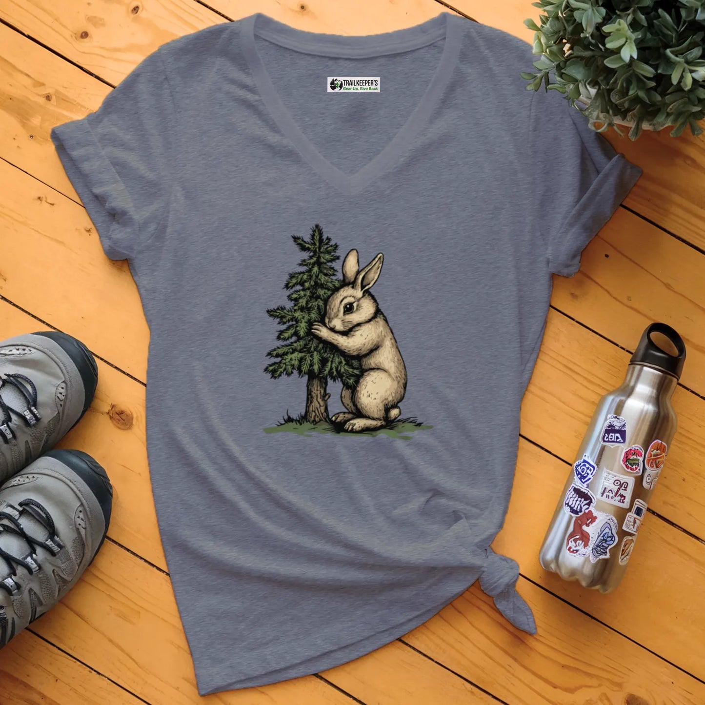 Rabbit Tree Hugger V-Neck T-Shirt