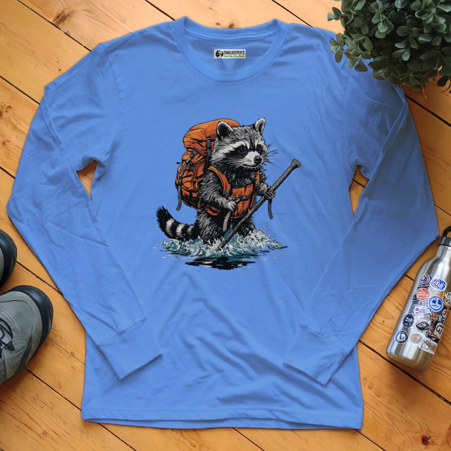 Raccoon Backpacker Fording River Long Sleeve T-Shirt
