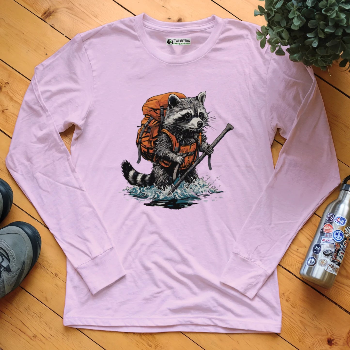 Raccoon Backpacker Fording River Long Sleeve T-Shirt