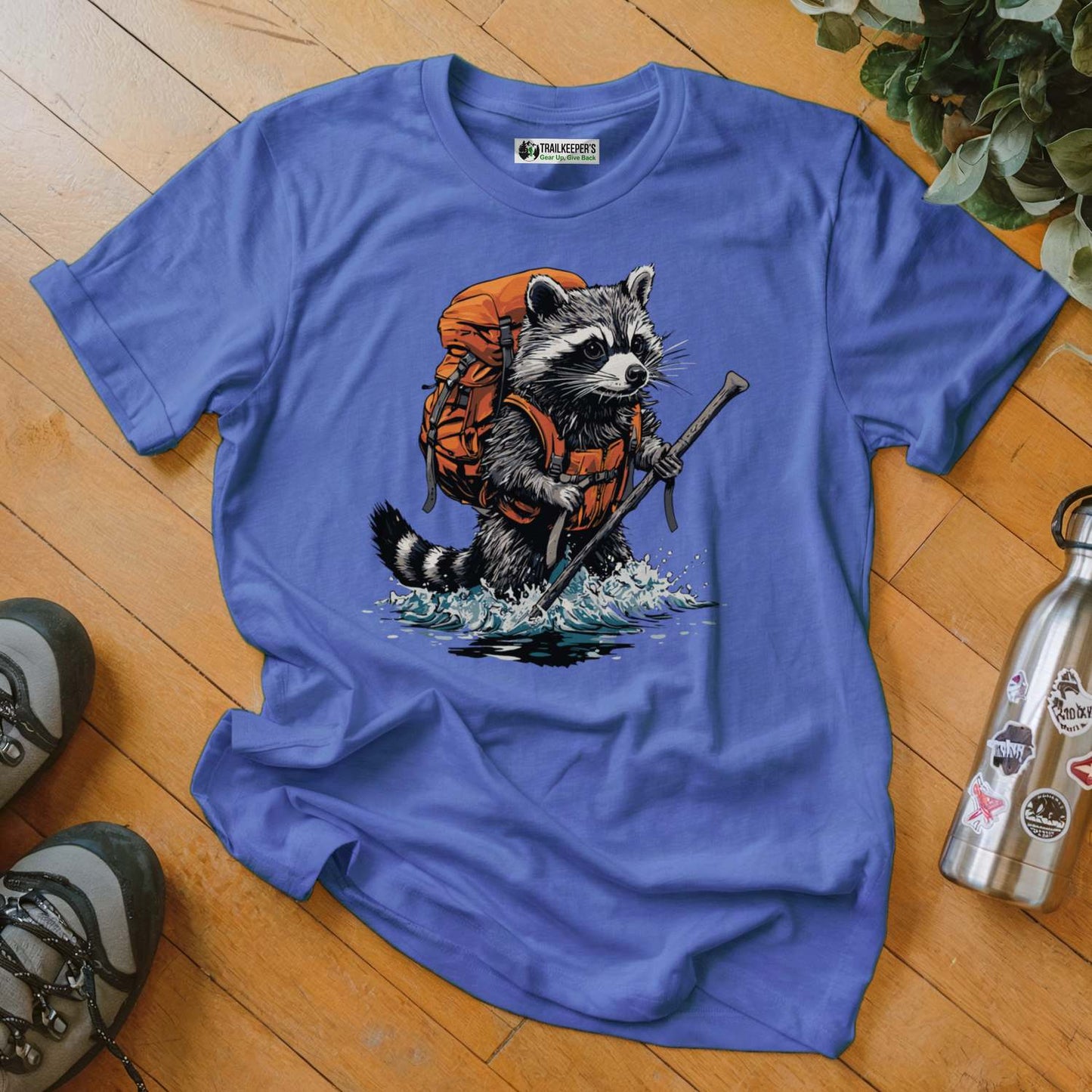 Raccoon Backpacker Fording River T-Shirt