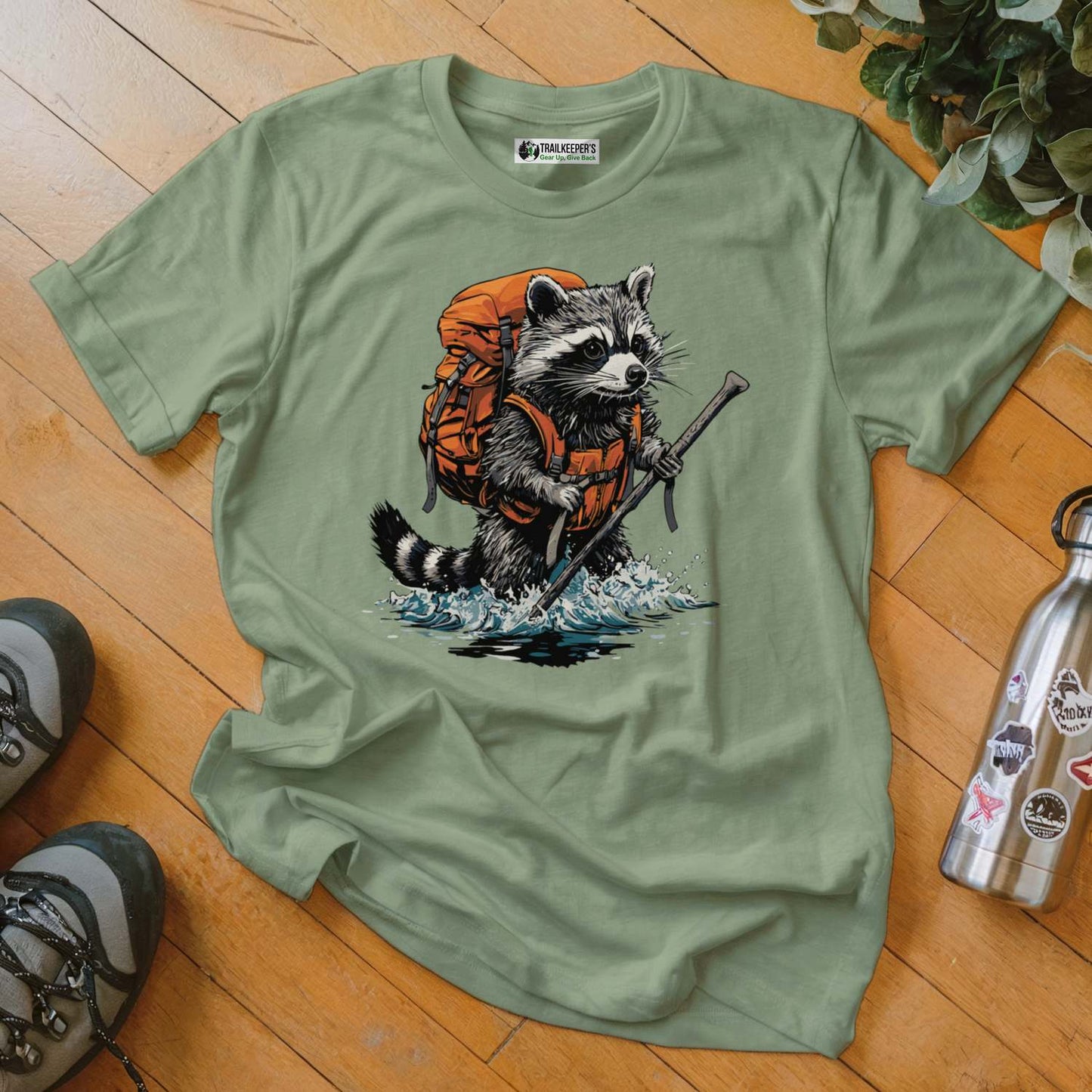Raccoon Backpacker Fording River T-Shirt
