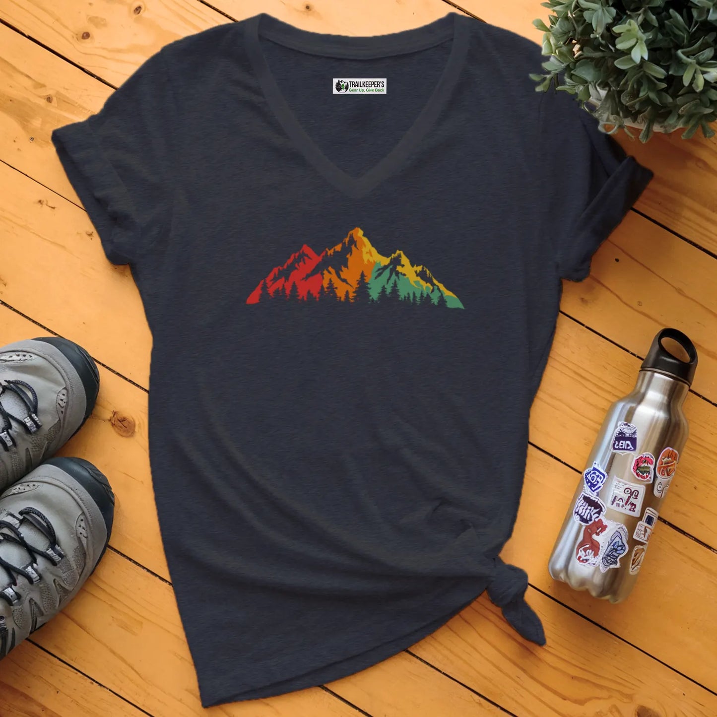 Rainbow Mountain Scene V-Neck T-Shirt